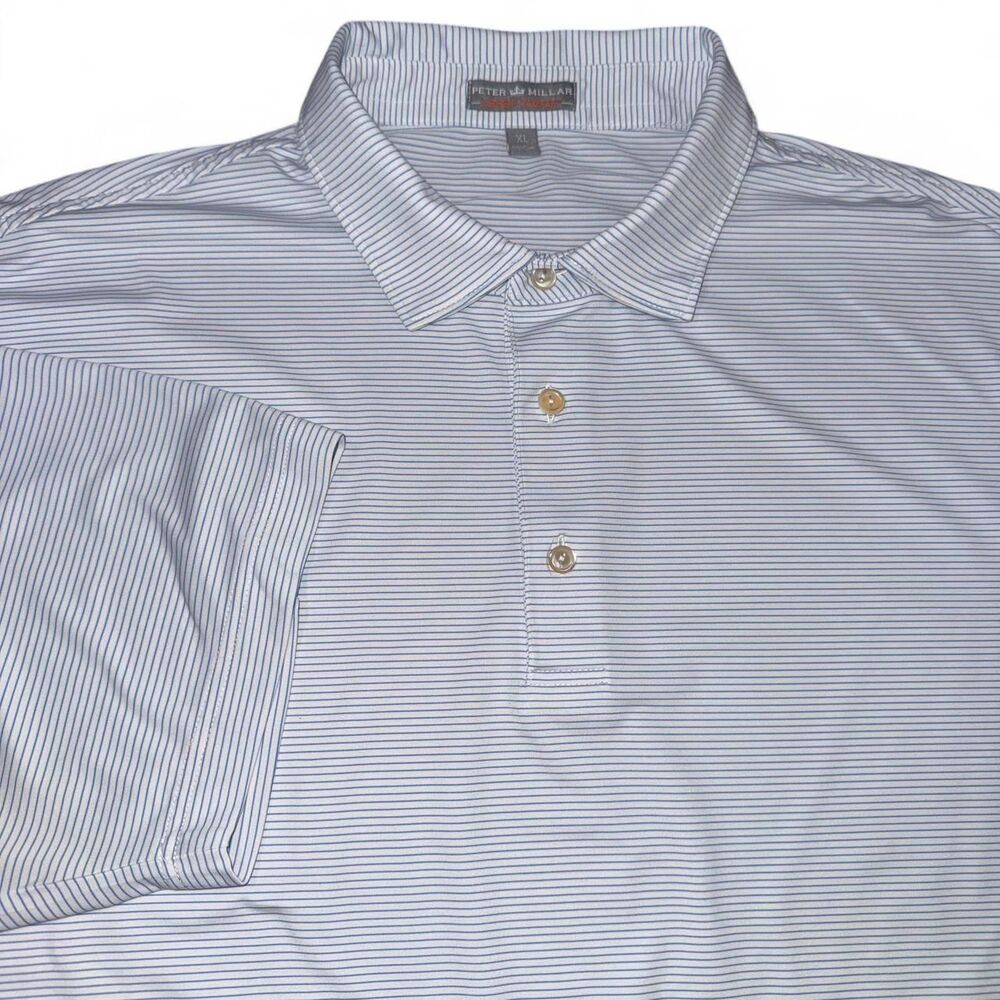 Peter Millar Summer Comfort Premium Golf Polo Shirt Men's XL White Blue Striped